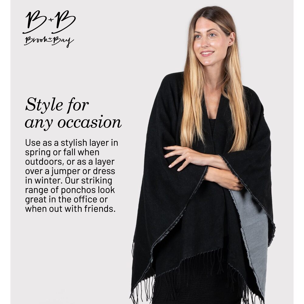 9244 Winter Poncho - Shawl Wrap & Womens Poncho Sweater W/tassels - Cardigan - Picture 5 of 7